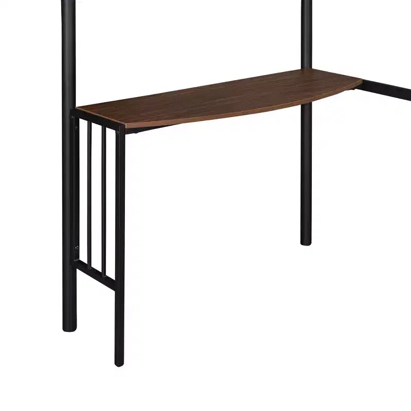 Lit mezzanine en métal pour lits jumeaux avec bureau intégré, échelle et barrières de sécurité, 198,4 cm L x 105,2 cm l, lit mezzanine pour chambre à coucher