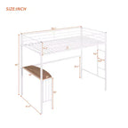 Lit mezzanine en métal pour lits jumeaux avec bureau intégré, échelle et barrières de sécurité, 198,4 cm L x 105,2 cm l, lit mezzanine pour chambre à coucher