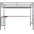 Lit mezzanine en métal pour lits jumeaux avec bureau intégré, échelle et barrières de sécurité, 198,4 cm L x 105,2 cm l, lit mezzanine pour chambre à coucher