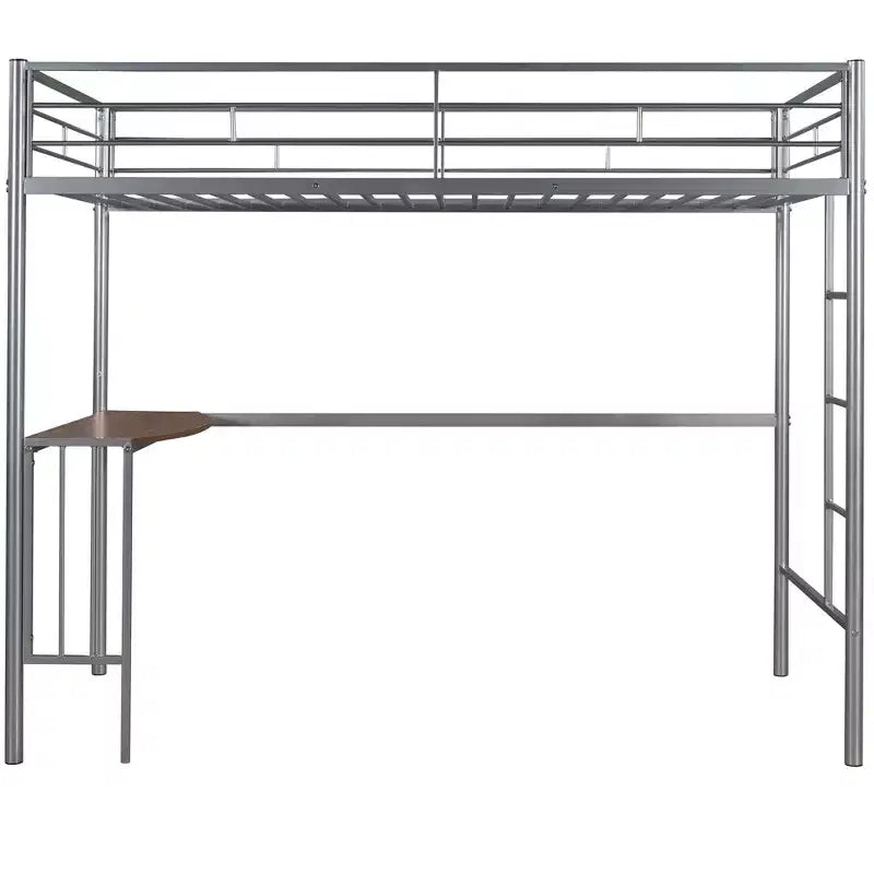 Lit mezzanine en métal pour lits jumeaux avec bureau intégré, échelle et barrières de sécurité, 198,4 cm L x 105,2 cm l, lit mezzanine pour chambre à coucher