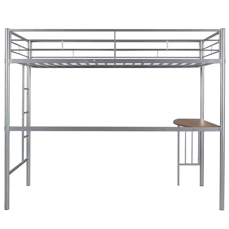 Lit mezzanine en métal pour lits jumeaux avec bureau intégré, échelle et barrières de sécurité, 198,4 cm L x 105,2 cm l, lit mezzanine pour chambre à coucher