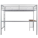 Lit mezzanine en métal pour lits jumeaux avec bureau intégré, échelle et barrières de sécurité, 198,4 cm L x 105,2 cm l, lit mezzanine pour chambre à coucher