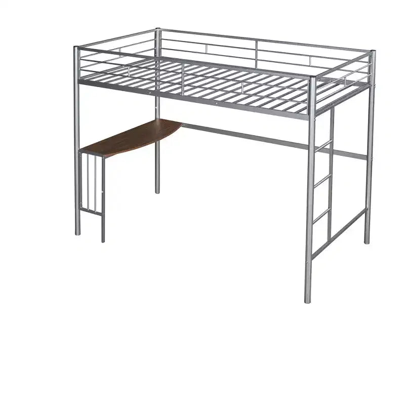 Lit mezzanine en métal pour lits jumeaux avec bureau intégré, échelle et barrières de sécurité, 198,4 cm L x 105,2 cm l, lit mezzanine pour chambre à coucher