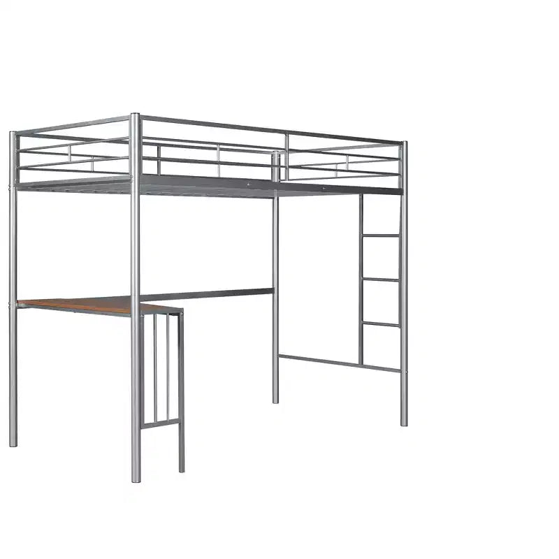 Lit mezzanine en métal pour lits jumeaux avec bureau intégré, échelle et barrières de sécurité, 198,4 cm L x 105,2 cm l, lit mezzanine pour chambre à coucher