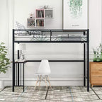Lit mezzanine en métal pour lits jumeaux avec bureau intégré, échelle et barrières de sécurité, 198,4 cm L x 105,2 cm l, lit mezzanine pour chambre à coucher