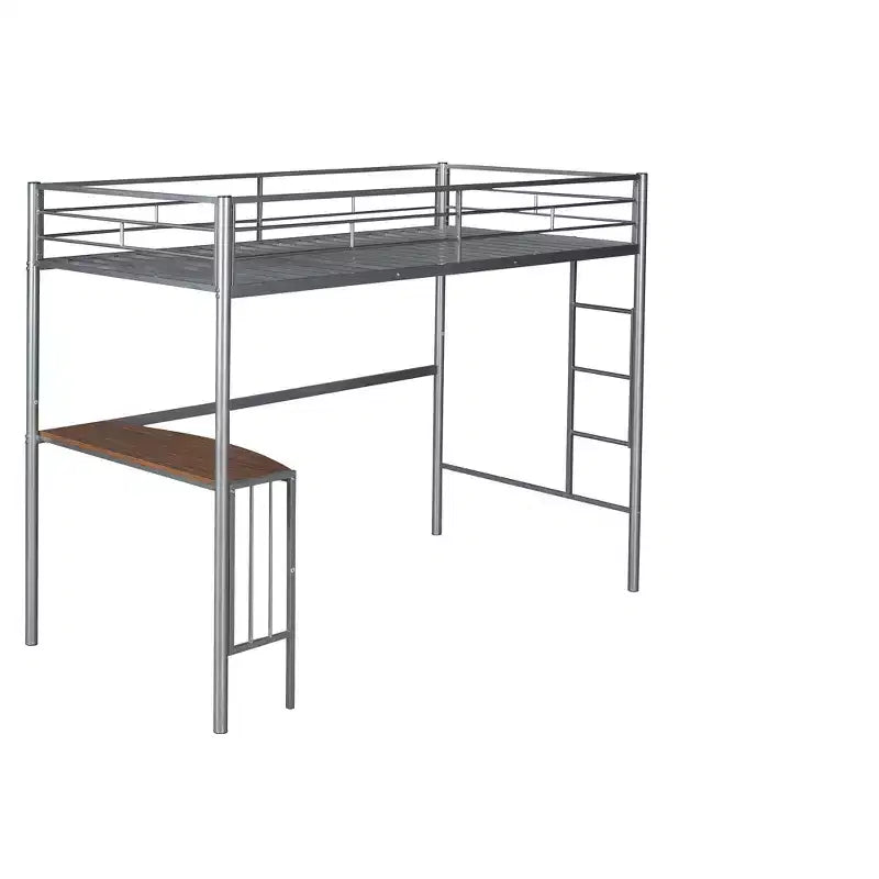 Lit mezzanine en métal pour lits jumeaux avec bureau intégré, échelle et barrières de sécurité, 198,4 cm L x 105,2 cm l, lit mezzanine pour chambre à coucher