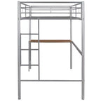 Lit mezzanine en métal pour lits jumeaux avec bureau intégré, échelle et barrières de sécurité, 198,4 cm L x 105,2 cm l, lit mezzanine pour chambre à coucher