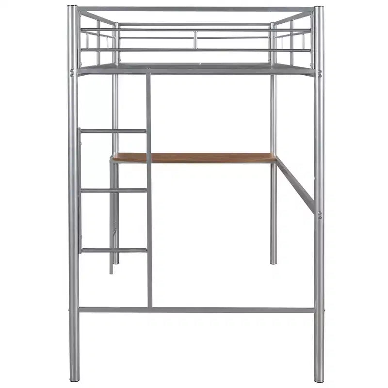 Lit mezzanine en métal pour lits jumeaux avec bureau intégré, échelle et barrières de sécurité, 198,4 cm L x 105,2 cm l, lit mezzanine pour chambre à coucher