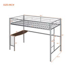 Lit mezzanine en métal pour lits jumeaux avec bureau intégré, échelle et barrières de sécurité, 198,4 cm L x 105,2 cm l, lit mezzanine pour chambre à coucher