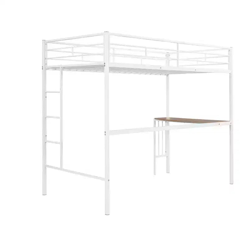 Lit mezzanine en métal pour lits jumeaux avec bureau intégré, échelle et barrières de sécurité, 198,4 cm L x 105,2 cm l, lit mezzanine pour chambre à coucher
