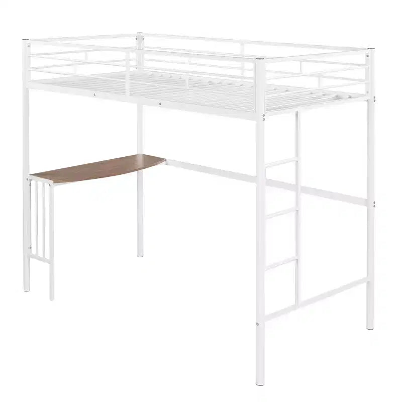 Lit mezzanine en métal pour lits jumeaux avec bureau intégré, échelle et barrières de sécurité, 198,4 cm L x 105,2 cm l, lit mezzanine pour chambre à coucher