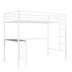 Lit mezzanine en métal pour lits jumeaux avec bureau intégré, échelle et barrières de sécurité, 198,4 cm L x 105,2 cm l, lit mezzanine pour chambre à coucher