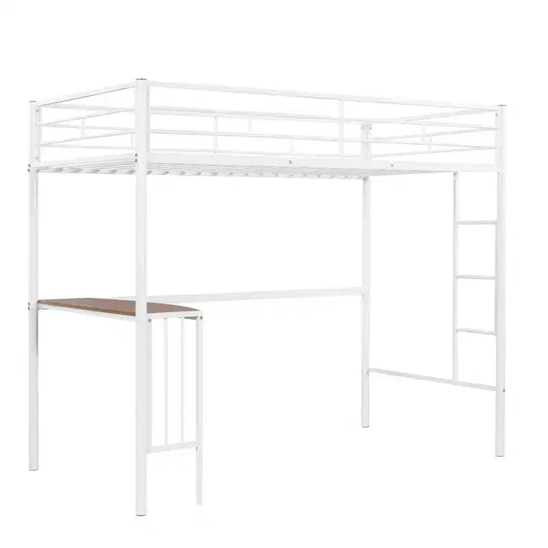 Lit mezzanine en métal pour lits jumeaux avec bureau intégré, échelle et barrières de sécurité, 198,4 cm L x 105,2 cm l, lit mezzanine pour chambre à coucher