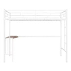 Lit mezzanine en métal pour lits jumeaux avec bureau intégré, échelle et barrières de sécurité, 198,4 cm L x 105,2 cm l, lit mezzanine pour chambre à coucher