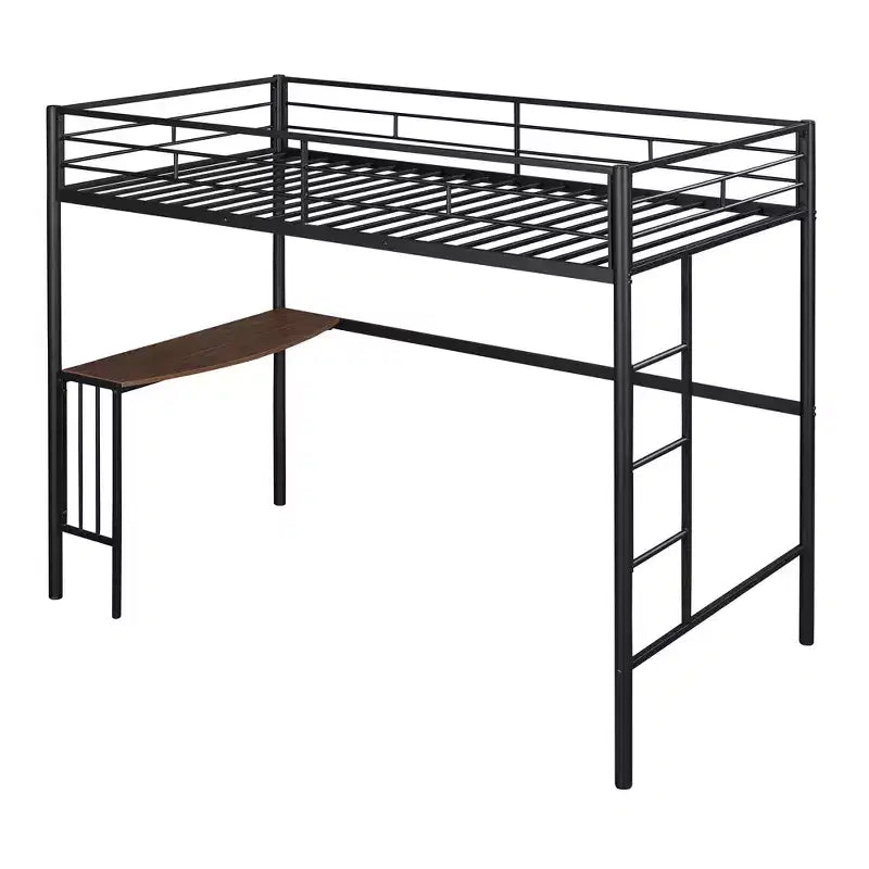 Lit mezzanine en métal pour lits jumeaux avec bureau intégré, échelle et barrières de sécurité, 198,4 cm L x 105,2 cm l, lit mezzanine pour chambre à coucher