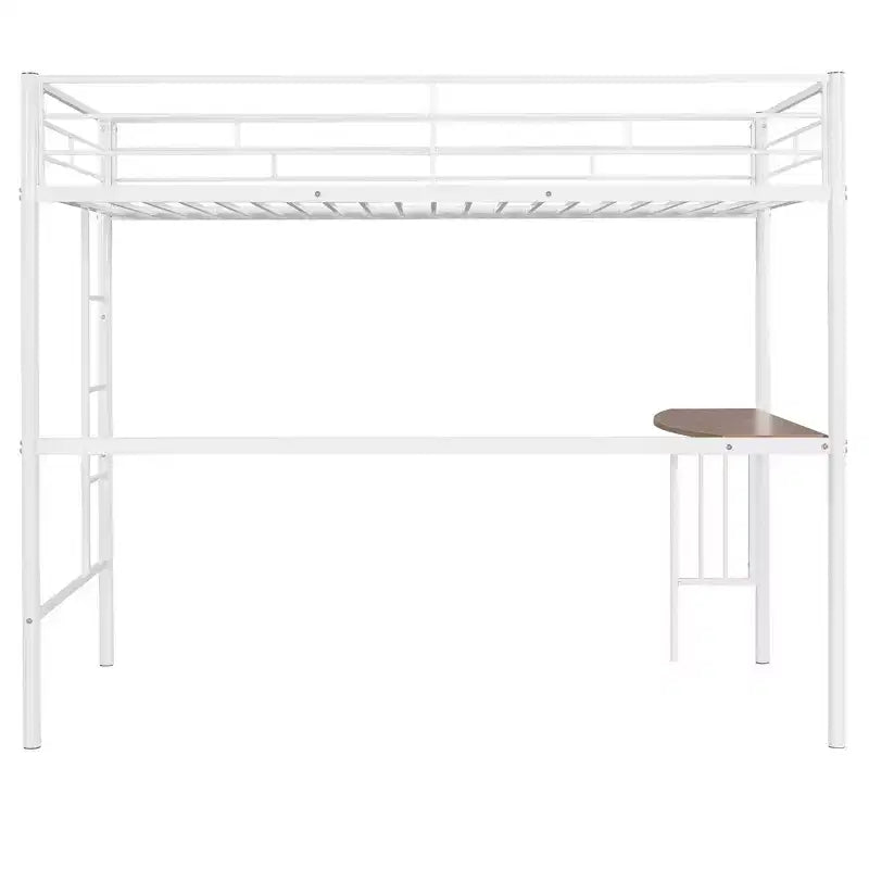 Lit mezzanine en métal pour lits jumeaux avec bureau intégré, échelle et barrières de sécurité, 198,4 cm L x 105,2 cm l, lit mezzanine pour chambre à coucher