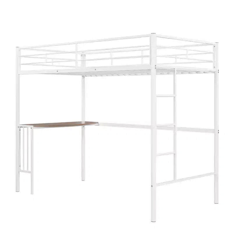 Lit mezzanine en métal pour lits jumeaux avec bureau intégré, échelle et barrières de sécurité, 198,4 cm L x 105,2 cm l, lit mezzanine pour chambre à coucher