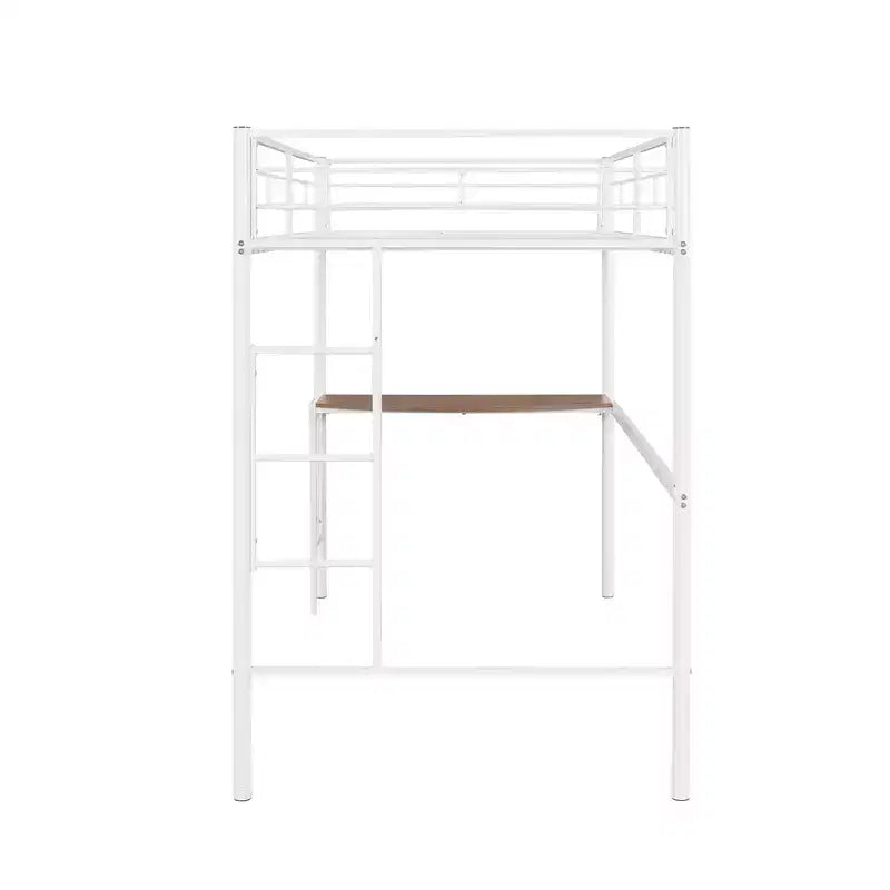 Lit mezzanine en métal pour lits jumeaux avec bureau intégré, échelle et barrières de sécurité, 198,4 cm L x 105,2 cm l, lit mezzanine pour chambre à coucher