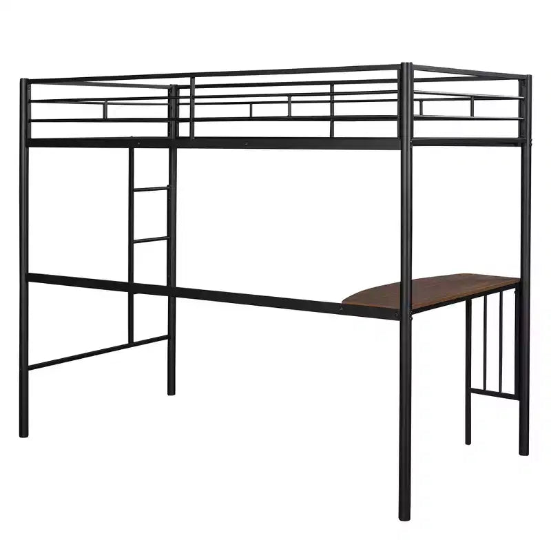 Lit mezzanine en métal pour lits jumeaux avec bureau intégré, échelle et barrières de sécurité, 198,4 cm L x 105,2 cm l, lit mezzanine pour chambre à coucher
