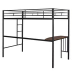 Lit mezzanine en métal pour lits jumeaux avec bureau intégré, échelle et barrières de sécurité, 198,4 cm L x 105,2 cm l, lit mezzanine pour chambre à coucher