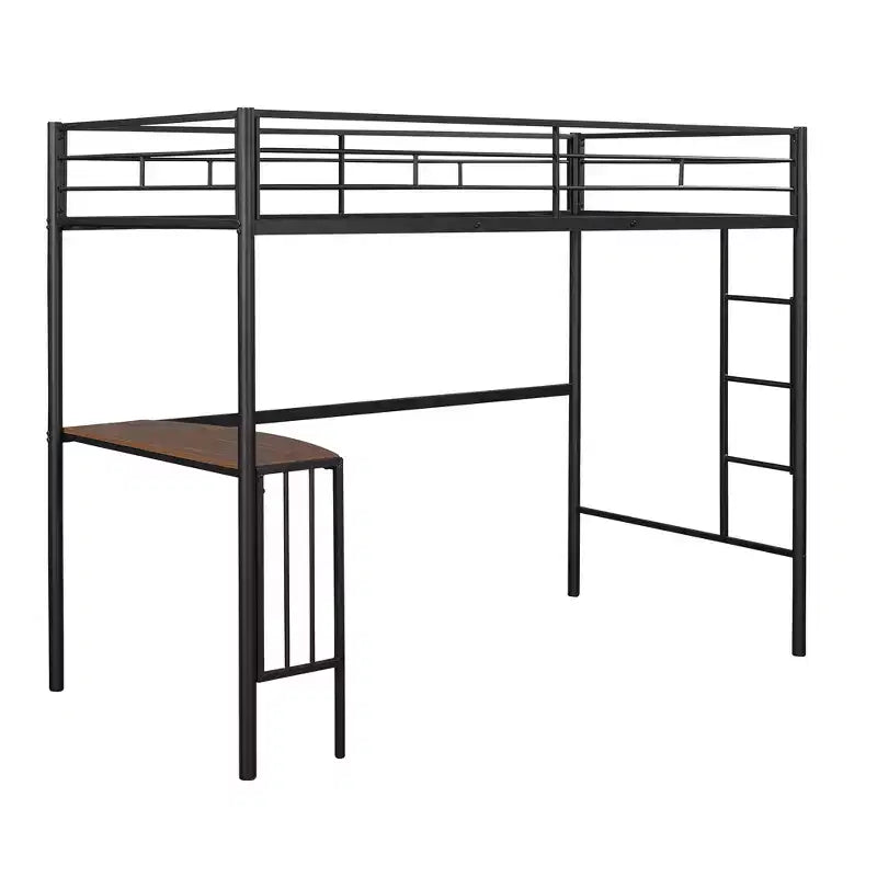Lit mezzanine en métal pour lits jumeaux avec bureau intégré, échelle et barrières de sécurité, 198,4 cm L x 105,2 cm l, lit mezzanine pour chambre à coucher