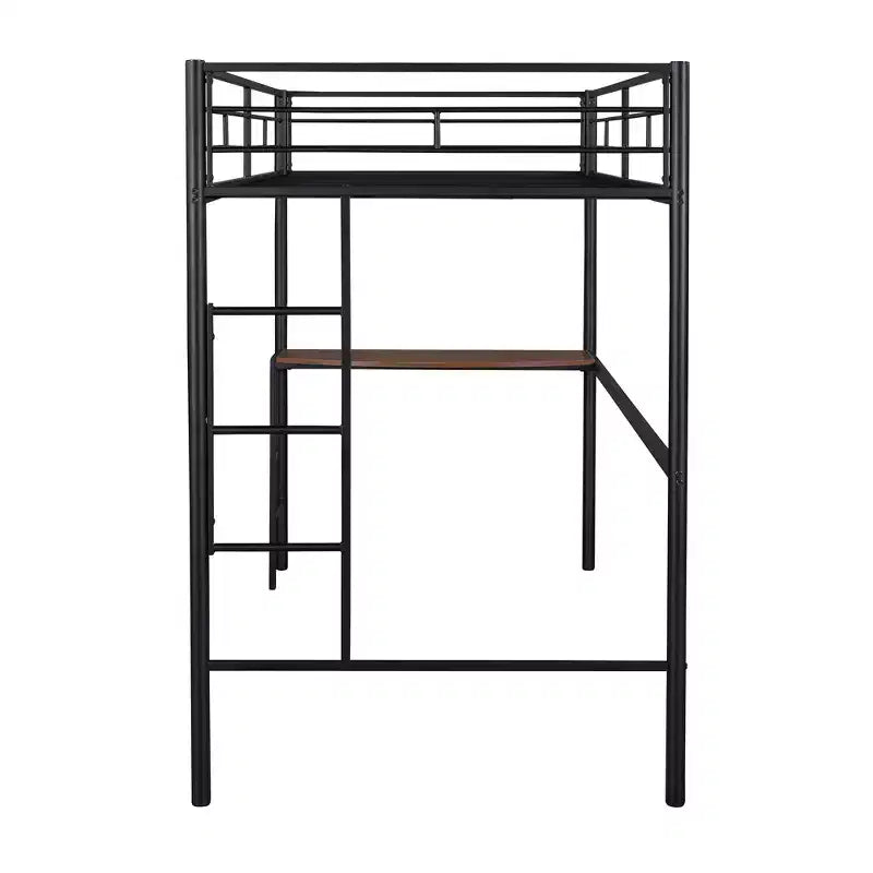 Lit mezzanine en métal pour lits jumeaux avec bureau intégré, échelle et barrières de sécurité, 198,4 cm L x 105,2 cm l, lit mezzanine pour chambre à coucher