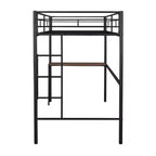 Lit mezzanine en métal pour lits jumeaux avec bureau intégré, échelle et barrières de sécurité, 198,4 cm L x 105,2 cm l, lit mezzanine pour chambre à coucher
