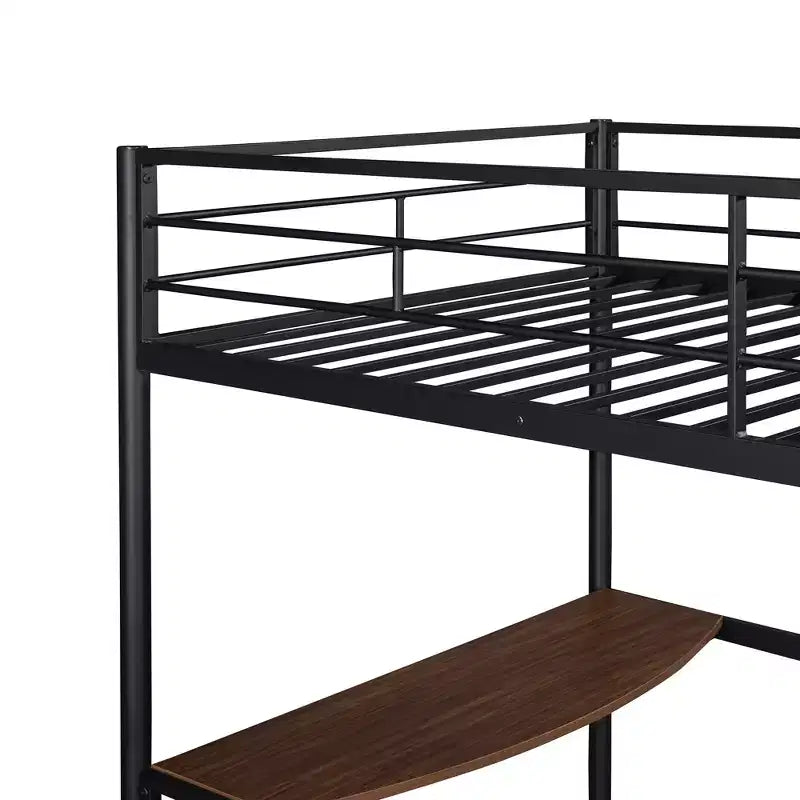 Lit mezzanine en métal pour lits jumeaux avec bureau intégré, échelle et barrières de sécurité, 198,4 cm L x 105,2 cm l, lit mezzanine pour chambre à coucher