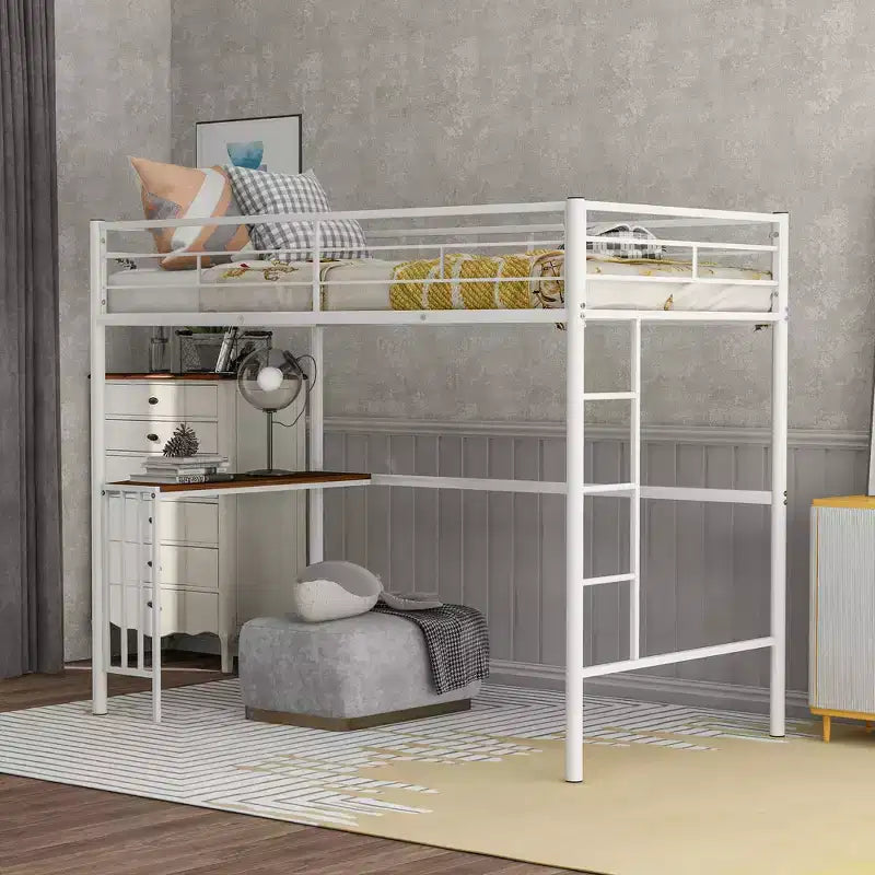 Lit mezzanine en métal pour lits jumeaux avec bureau intégré, échelle et barrières de sécurité, 198,4 cm L x 105,2 cm l, lit mezzanine pour chambre à coucher