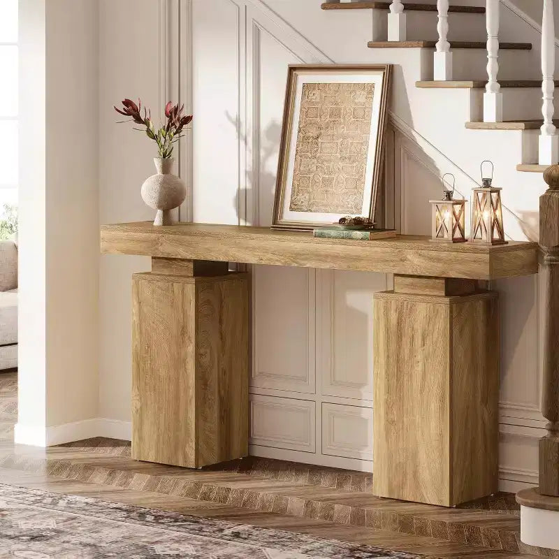 Console en bois de 160 cm, table d'entrée de style ferme derrière le canapé, meuble d'entrée moderne pour salon, entrée, couloir