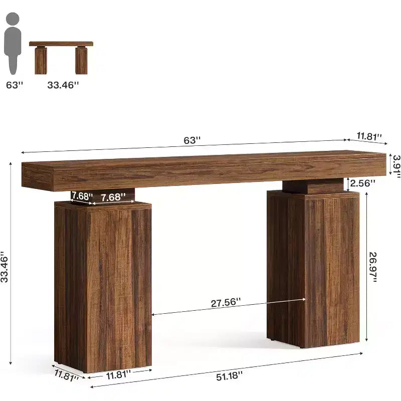 Console en bois de 160 cm, table d'entrée de style ferme derrière le canapé, meuble d'entrée moderne pour salon, entrée, couloir