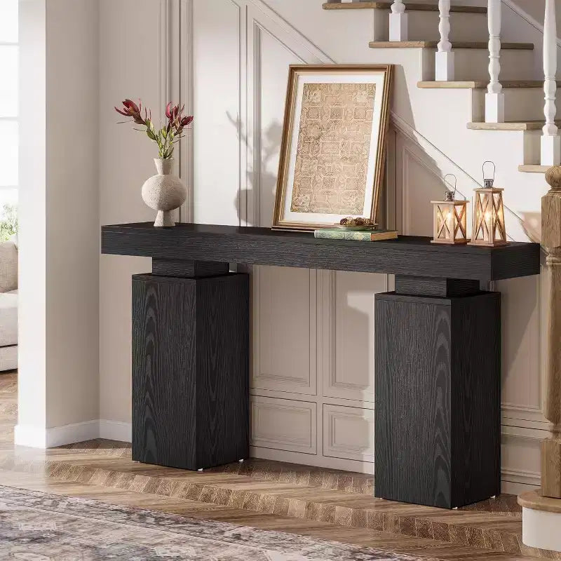 Console en bois de 160 cm, table d'entrée de style ferme derrière le canapé, meuble d'entrée moderne pour salon, entrée, couloir