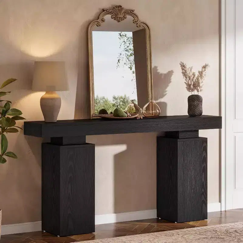 Console en bois de 160 cm, table d'entrée de style ferme derrière le canapé, meuble d'entrée moderne pour salon, entrée, couloir