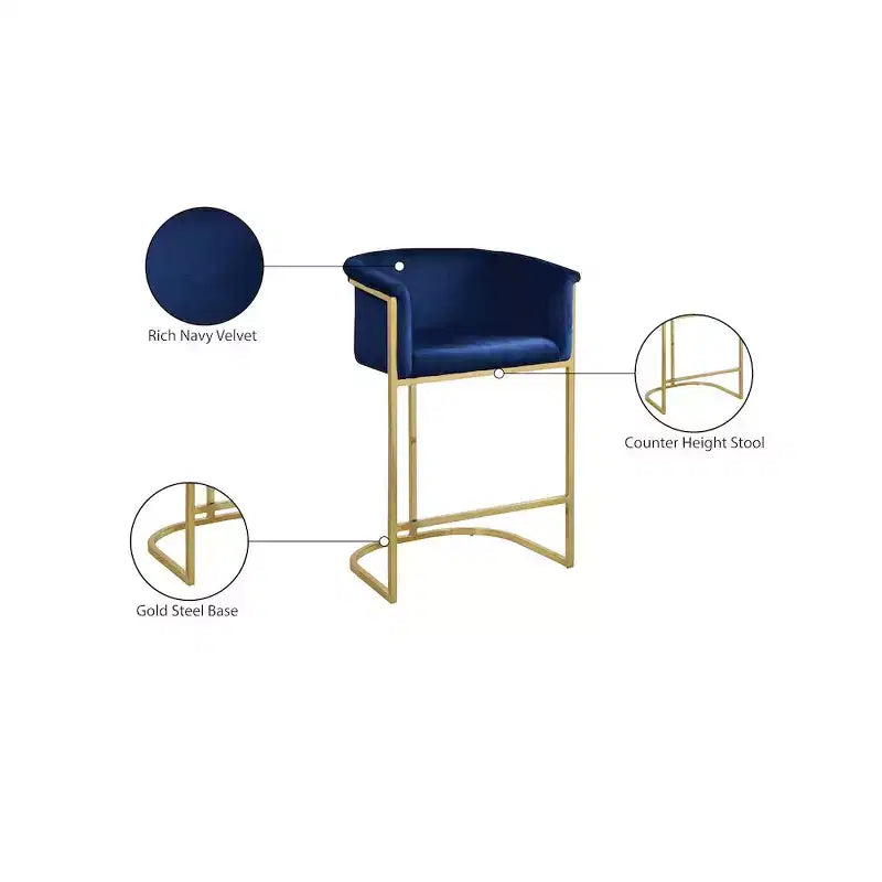 Meridian Furniture, Tabouret Donatella en velours bleu marine