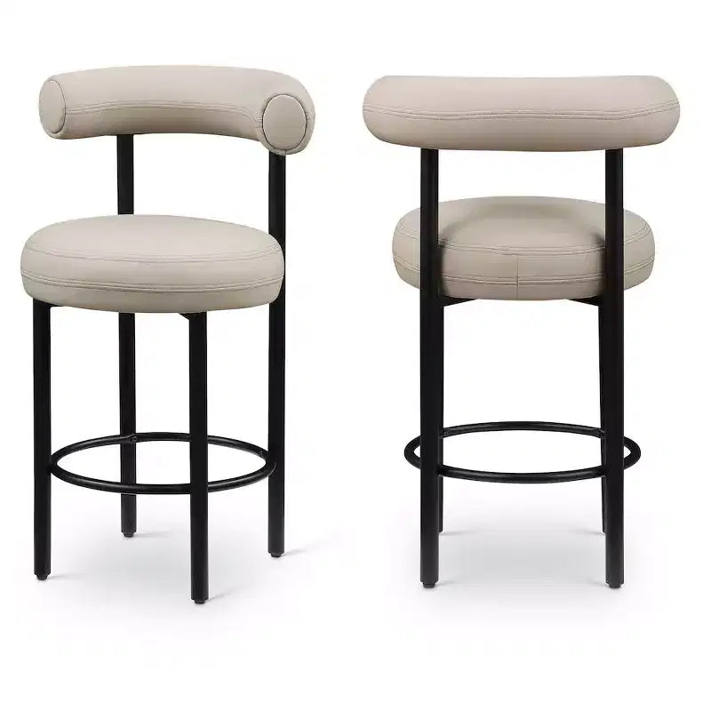 Meridian Furniture,Bordeaux Taupe Vegan Leather Counter Stool, Set of 2