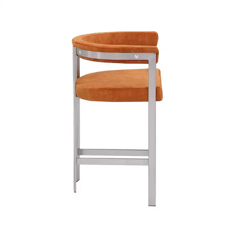 Tabouret de comptoir Marcello en velours couleur cognac, lot de 2