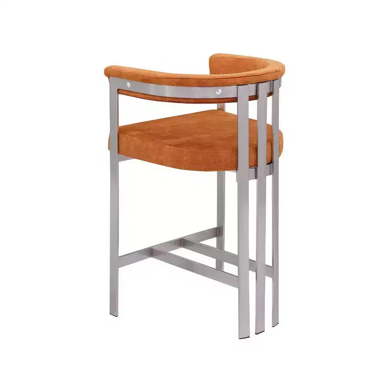 Tabouret de comptoir Marcello en velours couleur cognac, lot de 2