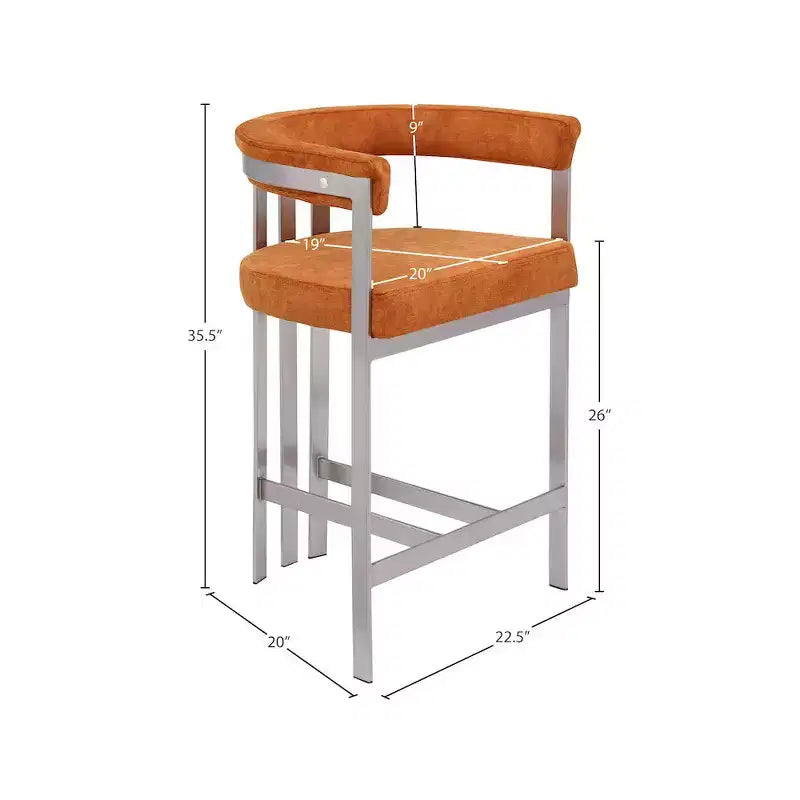 Tabouret de comptoir Marcello en velours couleur cognac, lot de 2