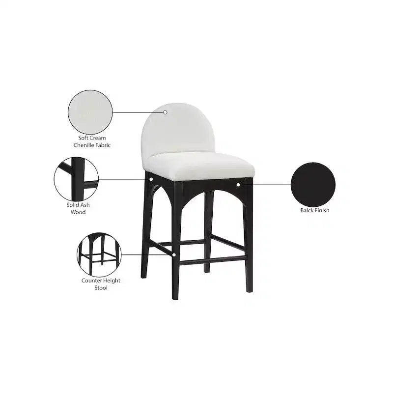 Tabouret en tissu chenille crème Waldorf