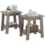 DobleePy 2-Piece Rustic Grey Side Table, 2-Tier End Table with Storage Shelf for Bedroom, Living Room, Entryway, Space-Saving Design