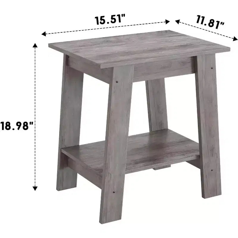 Table d'appoint rustique grise 2 pièces, table de chevet à 2 niveaux avec étagère de rangement pour chambre à coucher, salon, entrée, conception peu encombrante