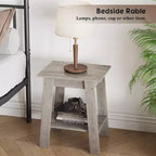 Table d'appoint rustique grise 2 pièces, table de chevet à 2 niveaux avec étagère de rangement pour chambre à coucher, salon, entrée, conception peu encombrante