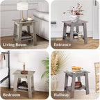 Table d'appoint rustique grise 2 pièces, table de chevet à 2 niveaux avec étagère de rangement pour chambre à coucher, salon, entrée, conception peu encombrante