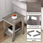 Table d'appoint rustique grise 2 pièces, table de chevet à 2 niveaux avec étagère de rangement pour chambre à coucher, salon, entrée, conception peu encombrante