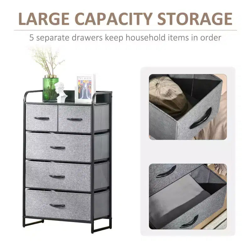 Commode de Chambre à Coucher avec 9 Tiroirs, Commode de Rangement avec Bacs en Tissu Faciles à Tirer, Cadre en Acier avec Plateau en Bois pour Placard Buanderie Entrée