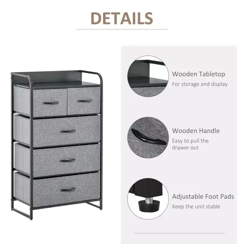 Commode de Chambre à Coucher avec 9 Tiroirs, Commode de Rangement avec Bacs en Tissu Faciles à Tirer, Cadre en Acier avec Plateau en Bois pour Placard Buanderie Entrée