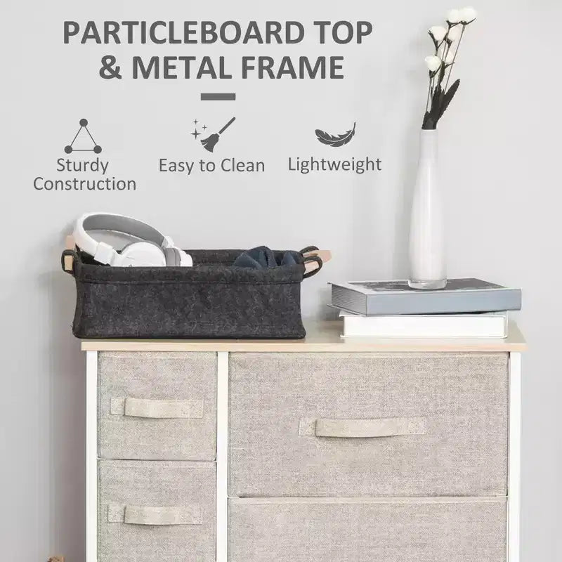 Commode de Chambre à Coucher avec 9 Tiroirs, Commode de Rangement avec Bacs en Tissu Faciles à Tirer, Cadre en Acier avec Plateau en Bois pour Placard Buanderie Entrée