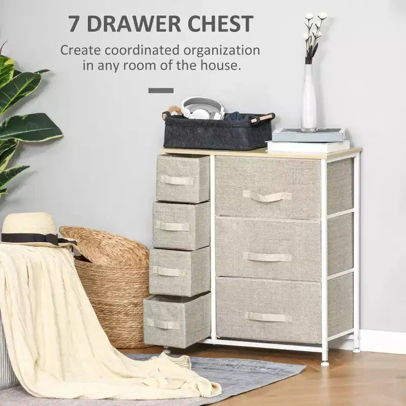 Commode de Chambre à Coucher avec 9 Tiroirs, Commode de Rangement avec Bacs en Tissu Faciles à Tirer, Cadre en Acier avec Plateau en Bois pour Placard Buanderie Entrée