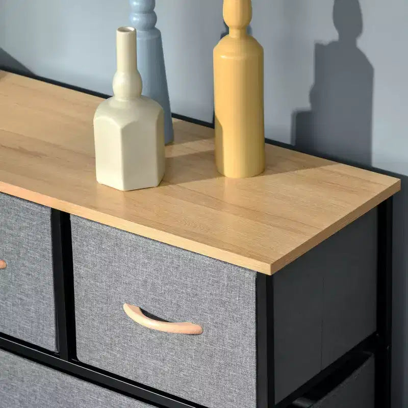Commode de Chambre à Coucher avec 9 Tiroirs, Commode de Rangement avec Bacs en Tissu Faciles à Tirer, Cadre en Acier avec Plateau en Bois pour Placard Buanderie Entrée
