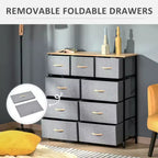 Commode de Chambre à Coucher avec 9 Tiroirs, Commode de Rangement avec Bacs en Tissu Faciles à Tirer, Cadre en Acier avec Plateau en Bois pour Placard Buanderie Entrée